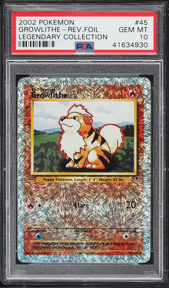 2002 Pokemon Legendary Collection Reverse Holo Growlithe #45 PSA 10 GEM MINT