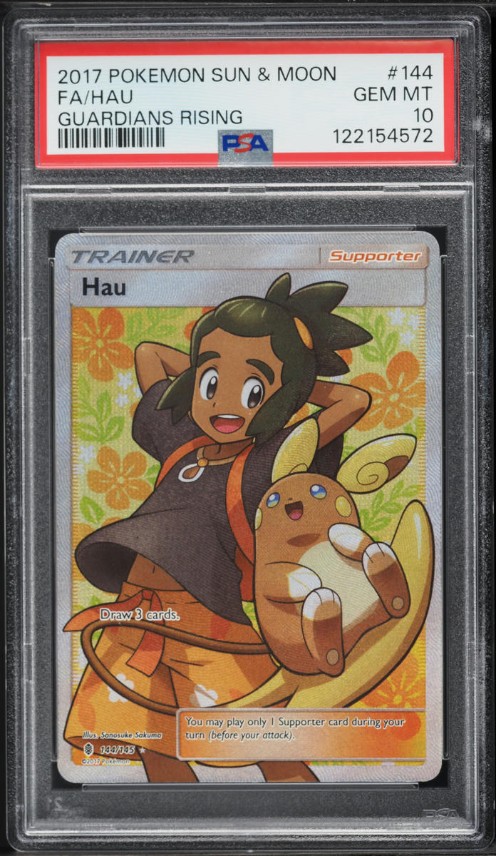 2017 Pokemon Sun & Moon Guardians Rising Full Art Hau #144 PSA 10 GEM ...
