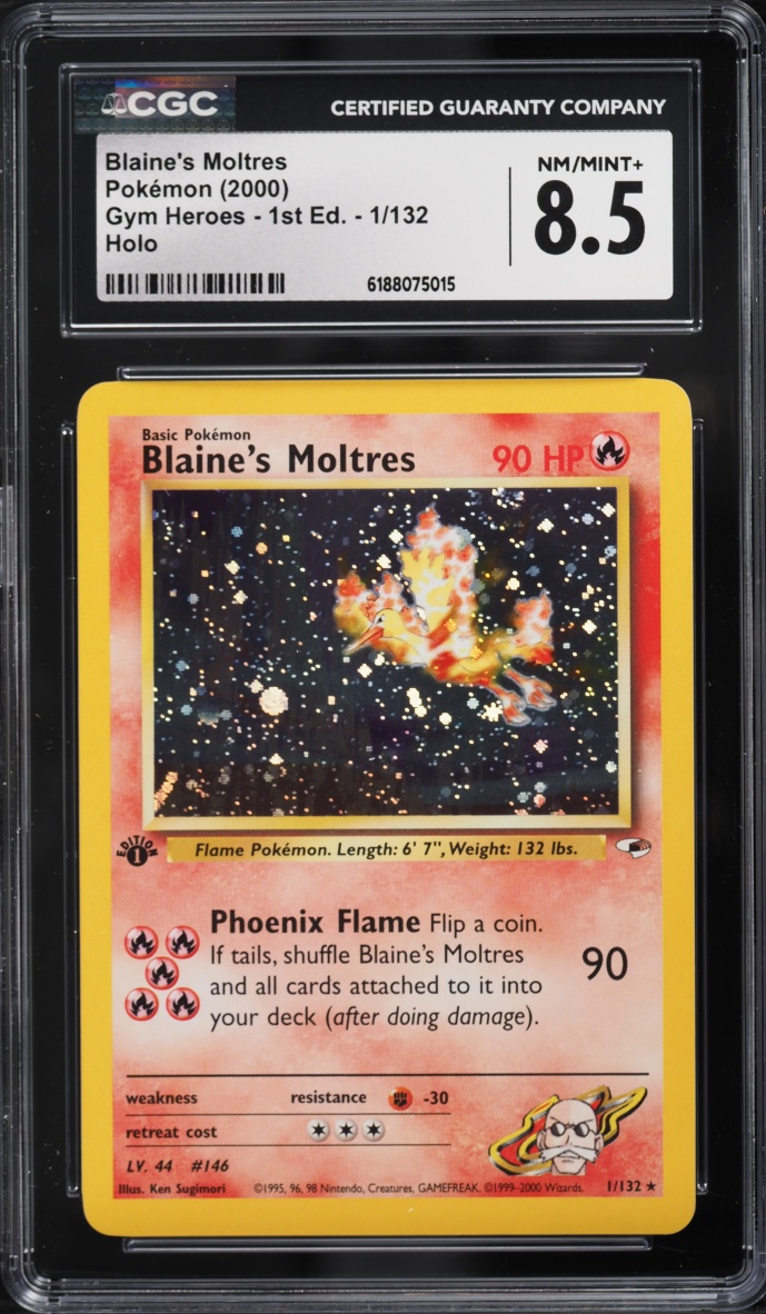 2000 Pokemon Gym Heroes 1st Edition Holo Blaine's Moltres #1 CGC 8.5 NM-MT+