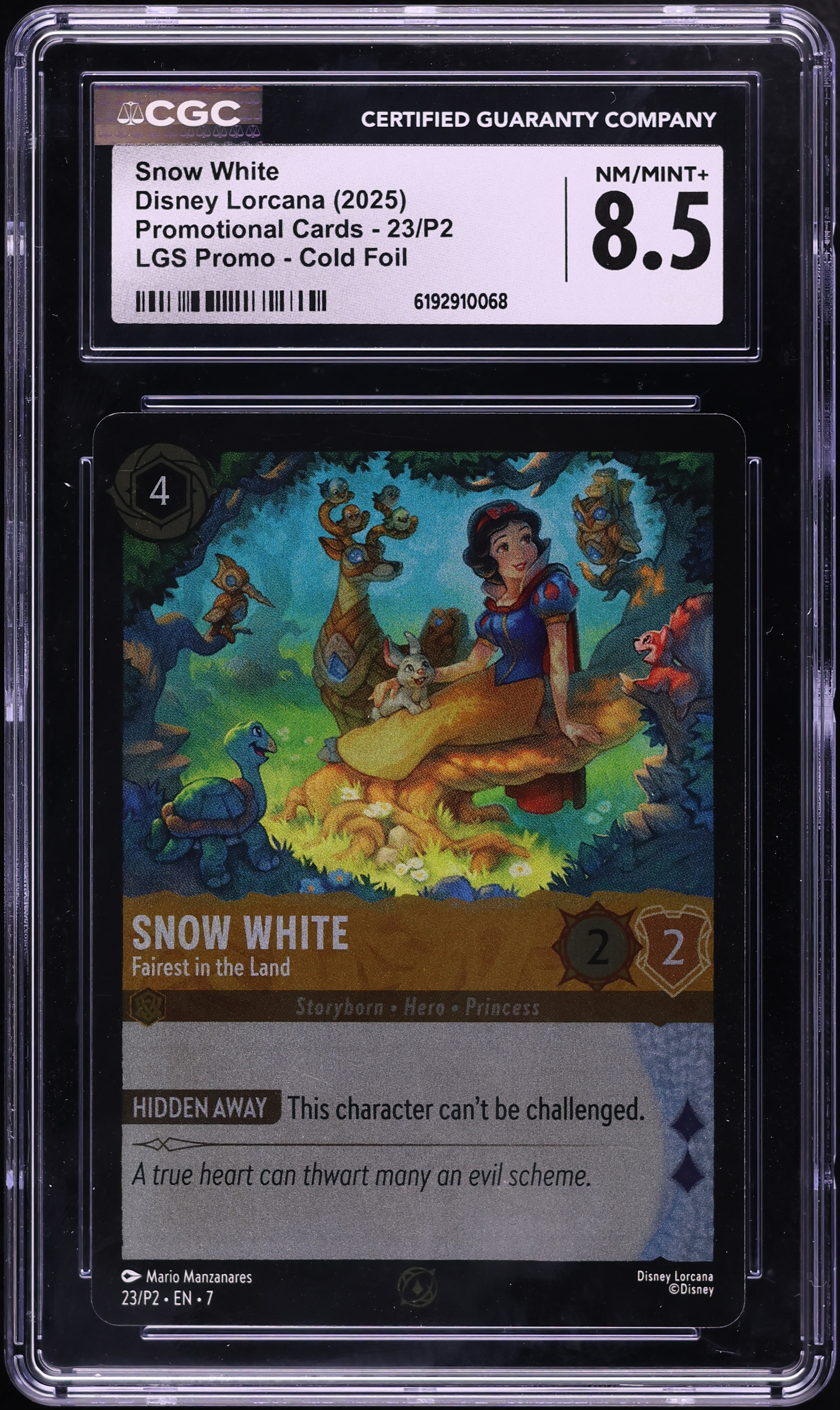 2025 Disney Lorcana Promo LGS Cold Foil Snow White Fairest In The Land #23 CGC 8.5 NM-MT+
