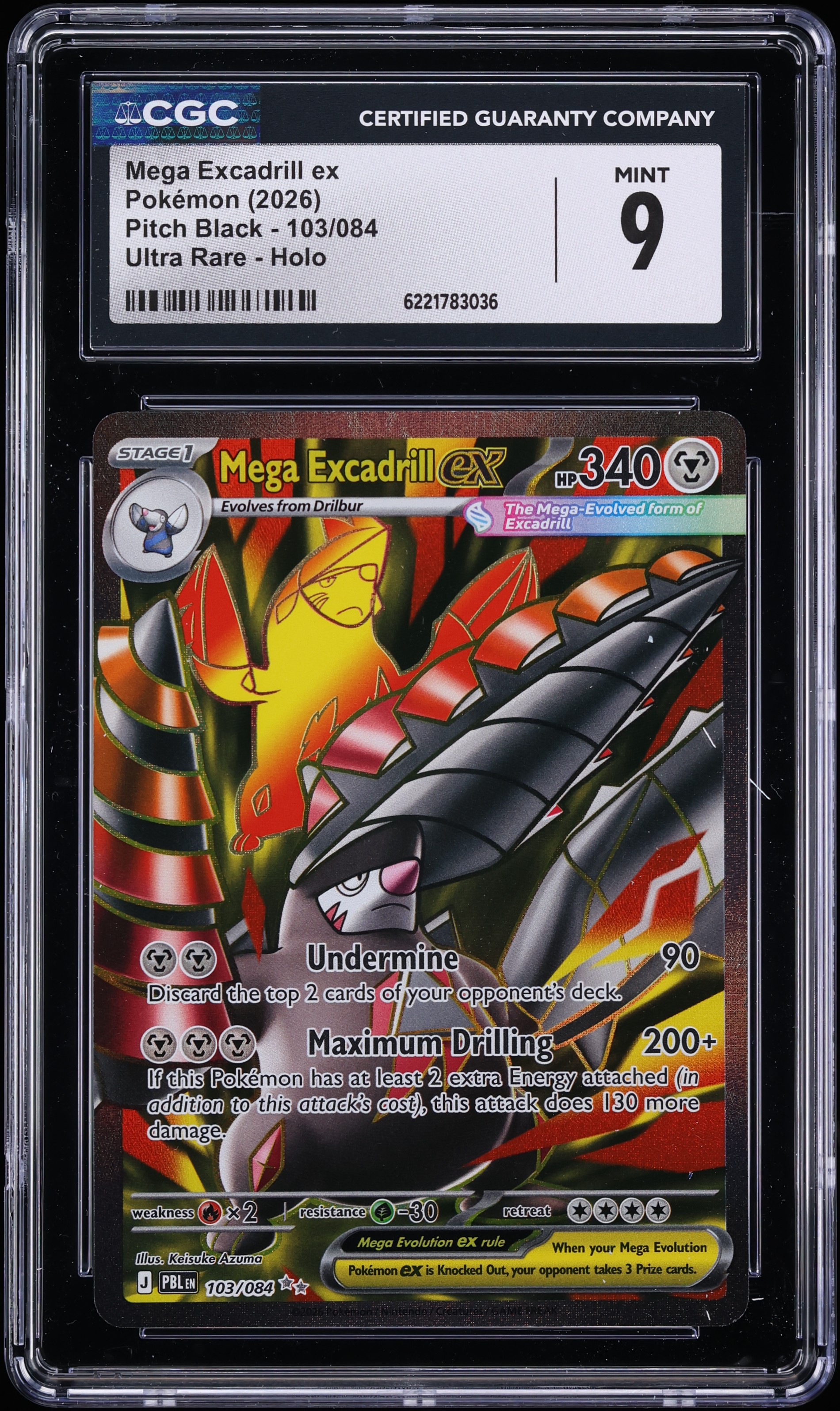 2026 Pokemon Mega Evolution Pitch Black Full Art Mega Excadrill Ex #103 CGC 9 MINT