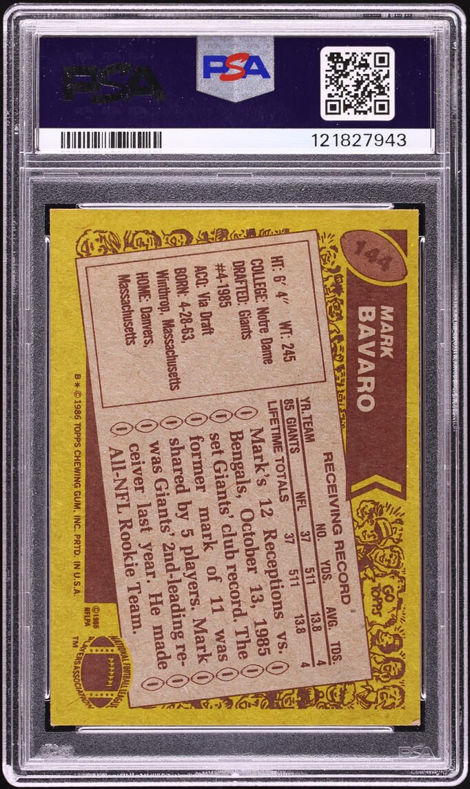 1986 Topps Football Mark Bavaro ROOKIE #144 PSA 6 EXMT