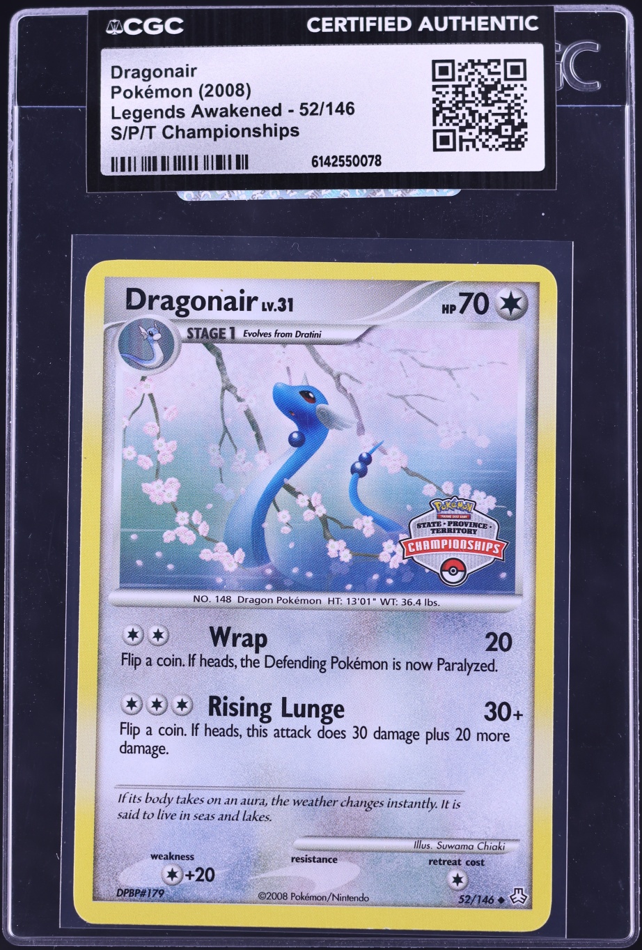 2008 Pokemon Legends Awakened Championships Dragonair #52 CGC AUTH
