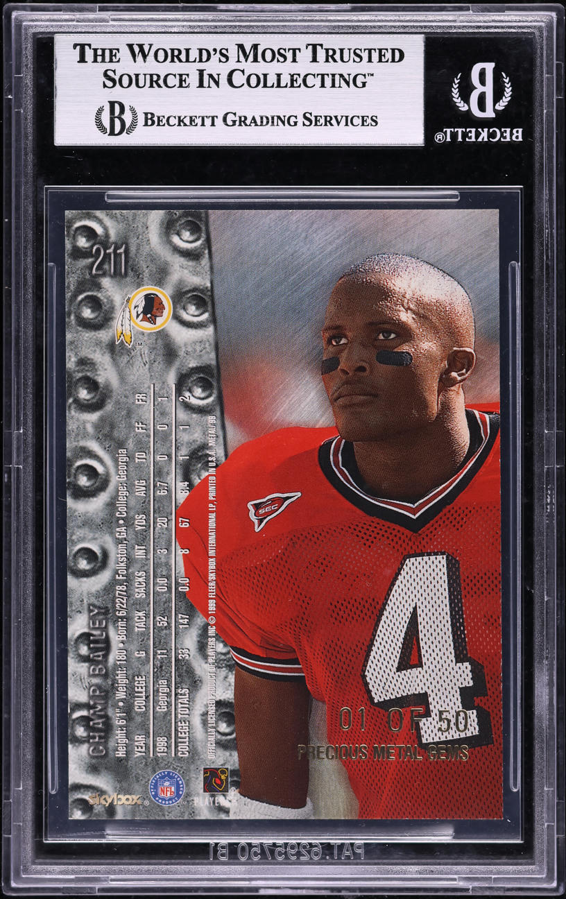 1999 Metal Universe Precious Metal Gems PMG Champ Bailey ROOKIE 1/50 #211 BGS 8.5 NM-MT+ - Photo 2