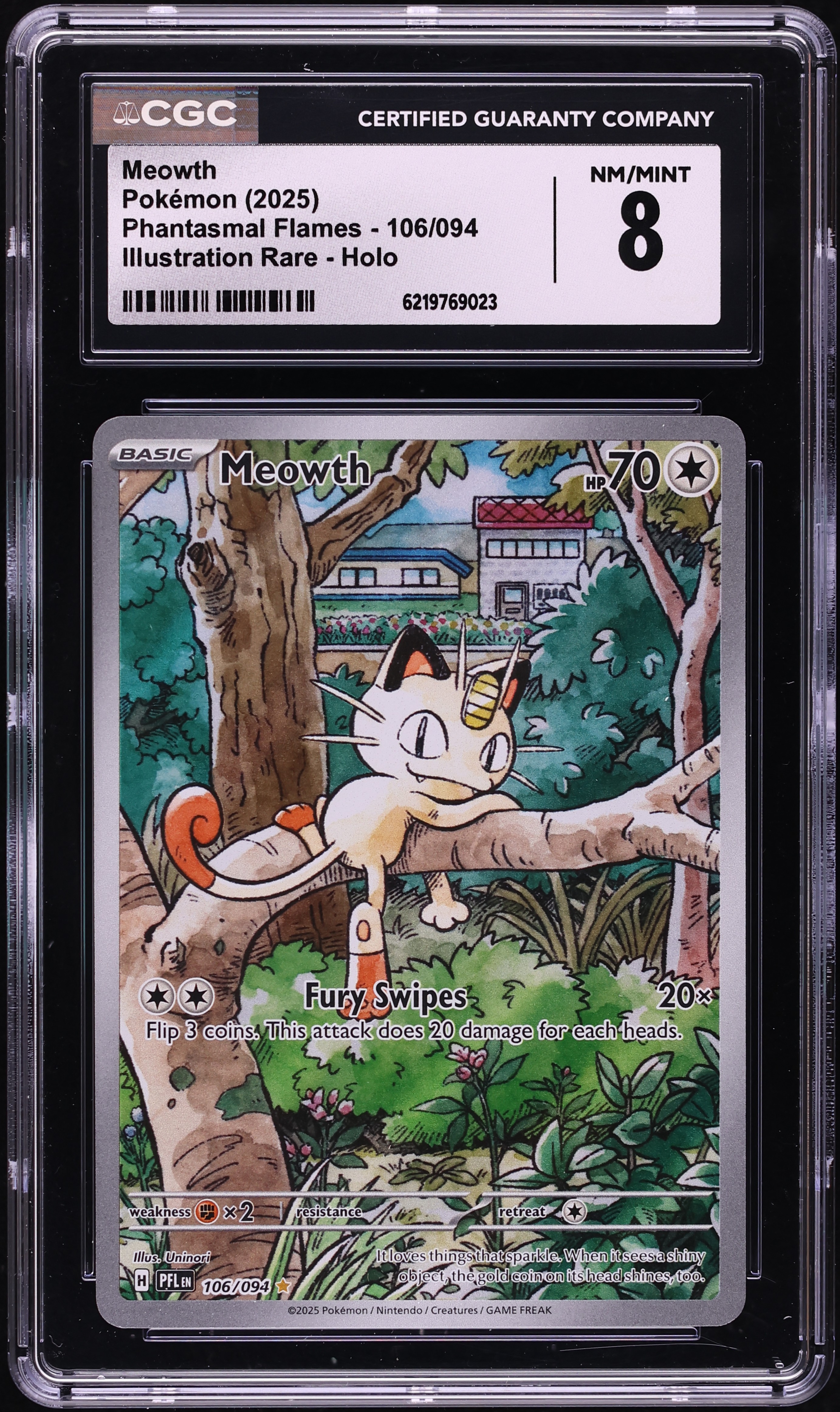 2025 Pokemon Mega Evolution Phantasmal Flames IR Meowth #106 CGC 8 NM-MT