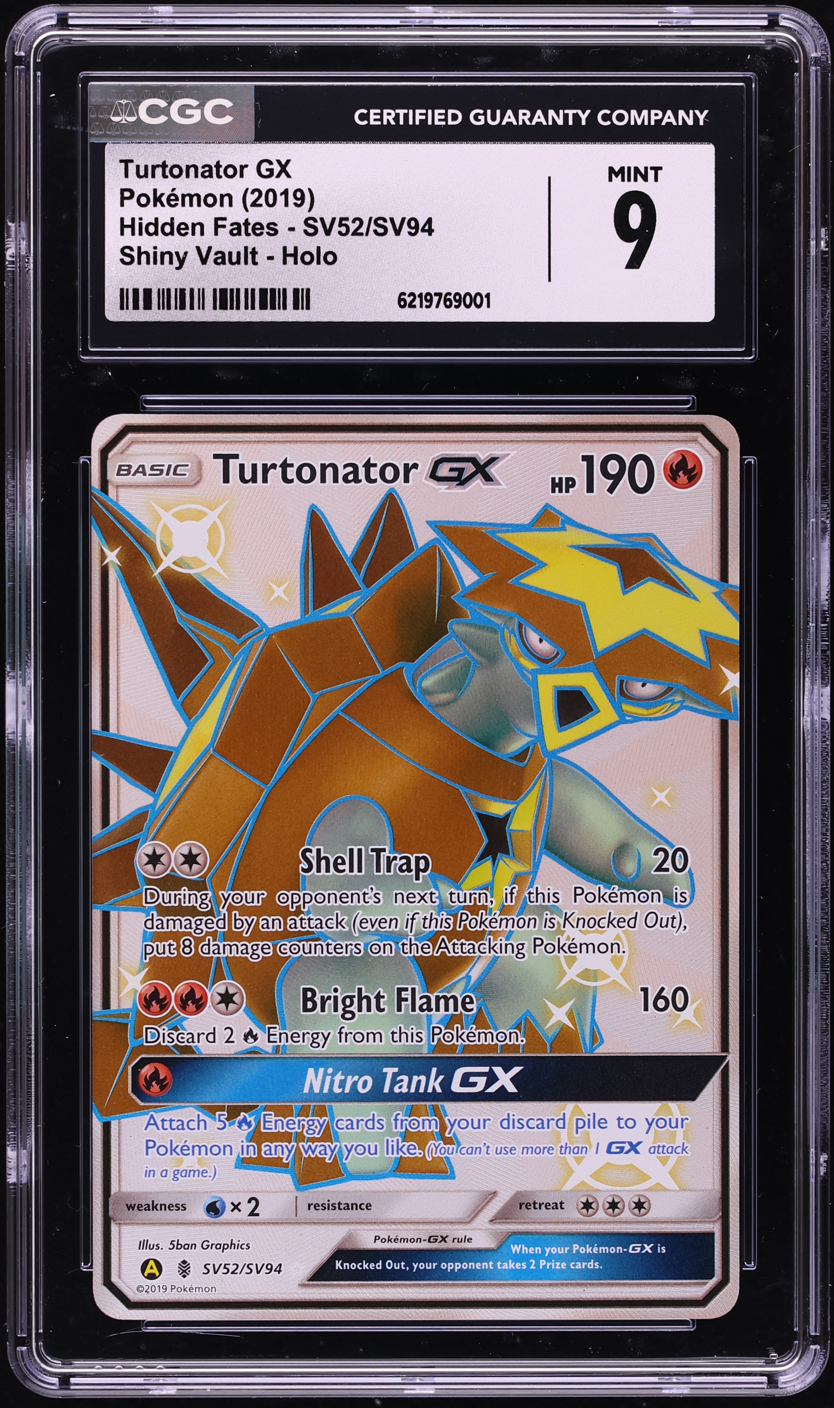 2019 Pokemon Sun & Moon Hidden Fates Vault Shiny Rare Turtonator GX #SV52 CGC 9 MINT