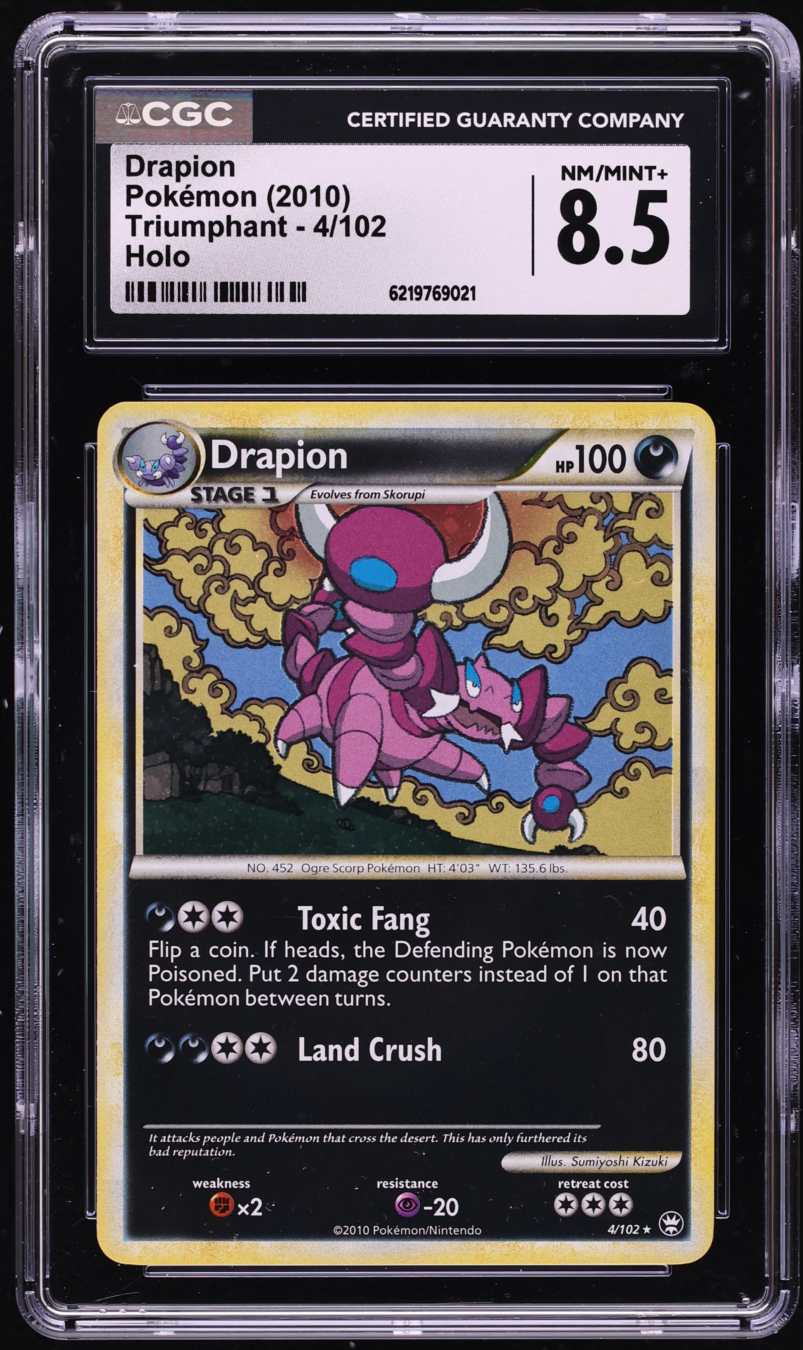 2010 Pokemon HeartGold & SoulSilver Triumphant Holo Drapion #4 CGC 8.5 NM-MT+