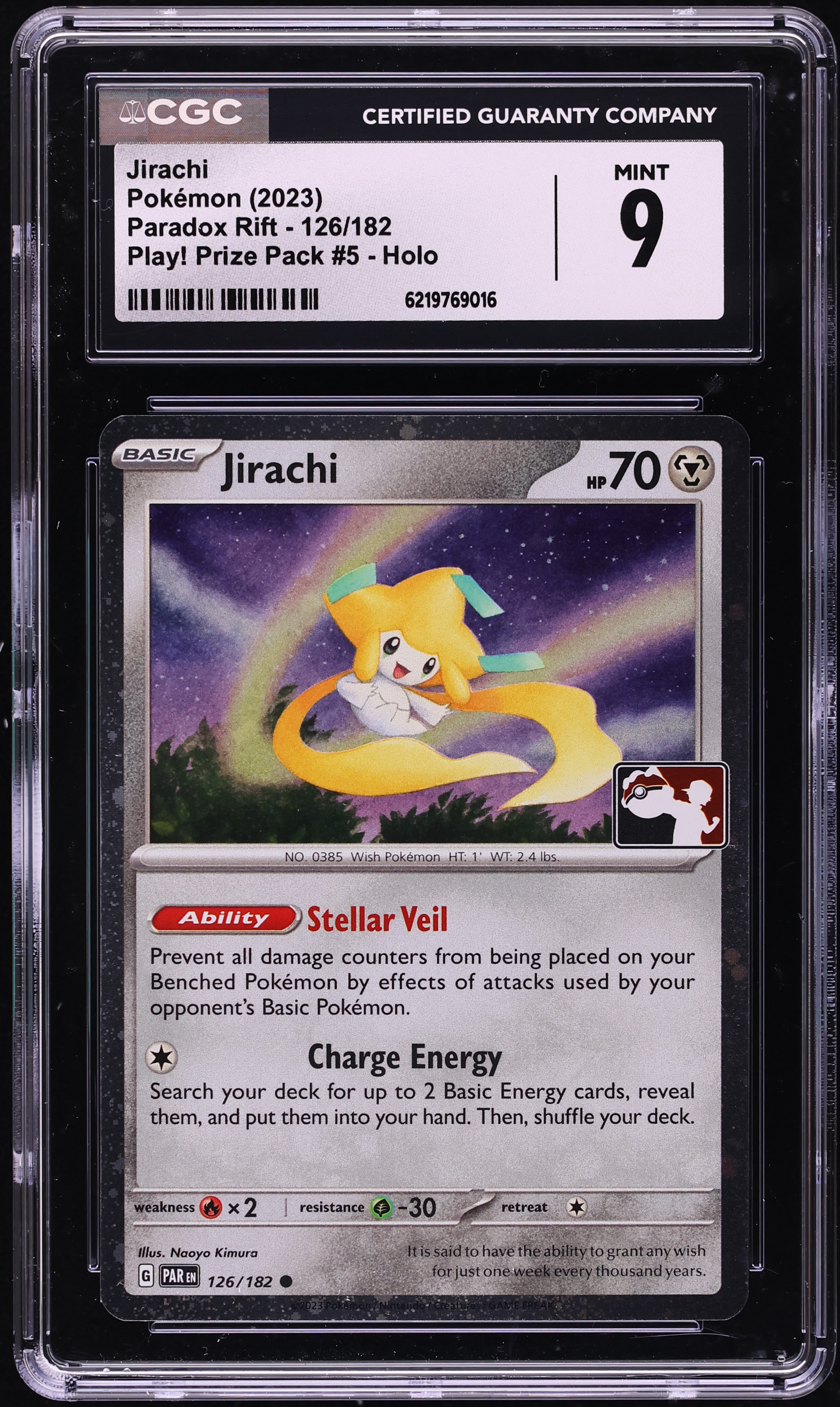 2023 Pokemon Scarlet & Violet Paradox Rift Play! Prize Pack #5 Holo Jirachi #126 CGC 9 MINT