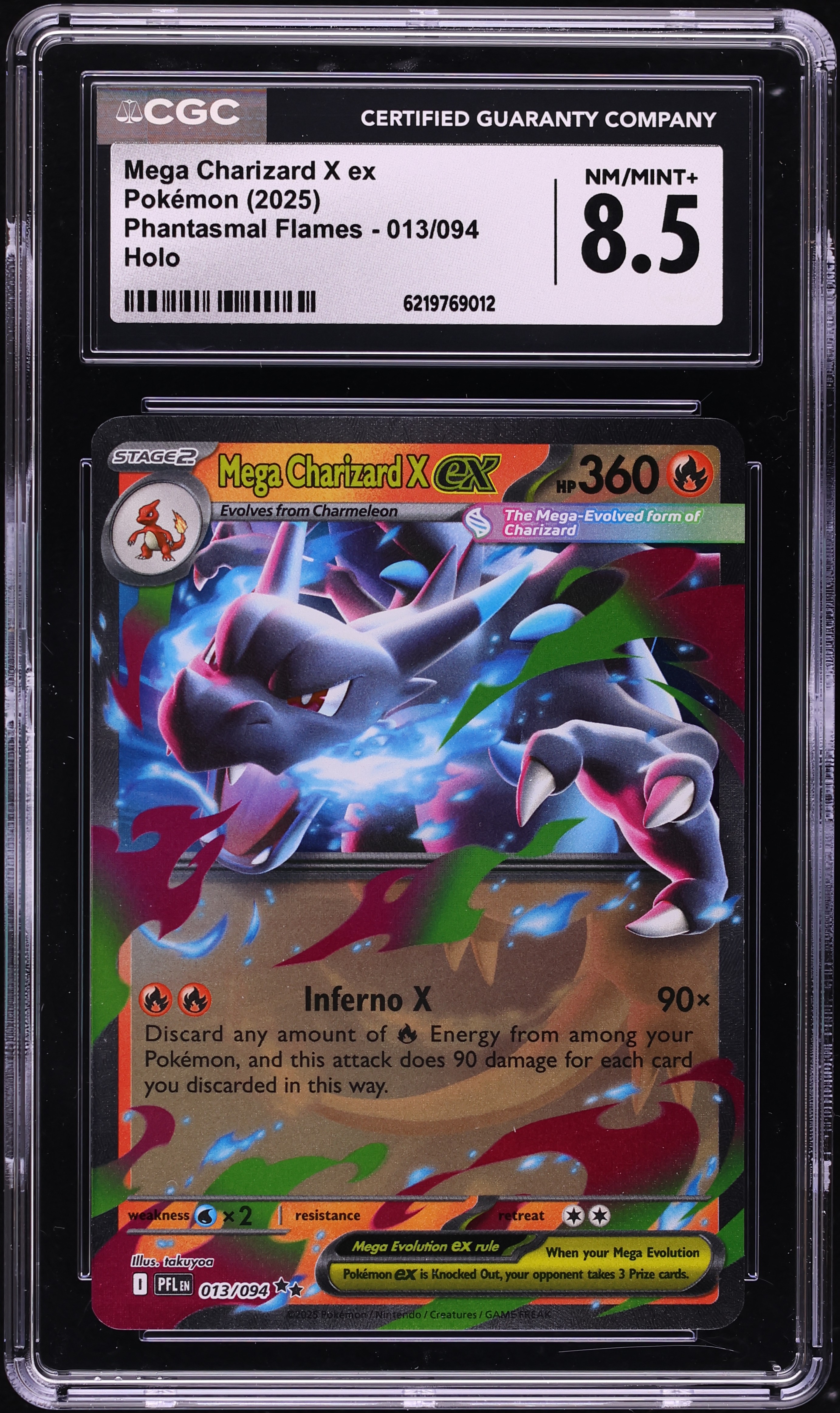 2025 Pokemon Mega Evolution Phantasmal Flames Holo Mega Charizard X Ex #13 CGC 8.5 NM-MT+