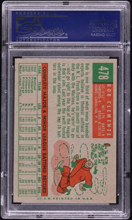 1959 Topps Roberto Clemente #478 PSA 8(oc) NM-MT