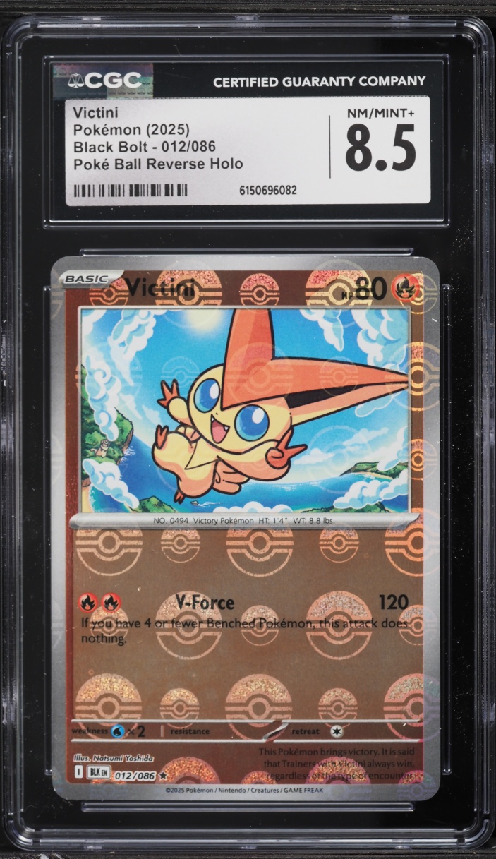 2025 Pokemon Scarlet & Violet Black Bolt Poke Ball Reverse Holo Victini #12 CGC 8.5 NM-MT+