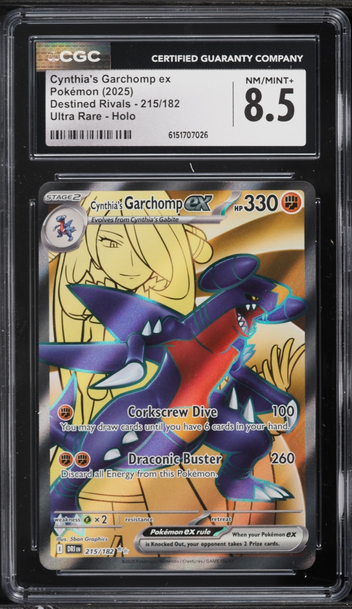 2025 Pokemon Scarlet & Violet Destined Rivals Full Art Cynthia's Garchomp ex #215 CGC 8.5