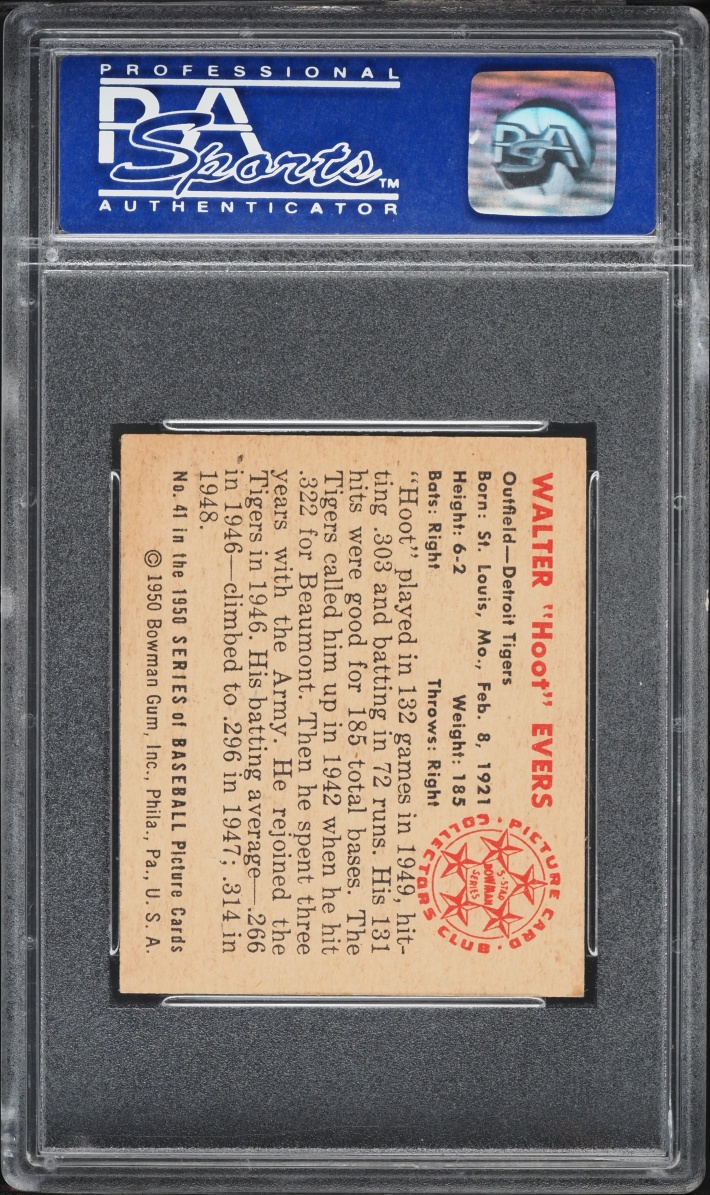 1950 Bowman Walter Hoot Evers #41 PSA 7 NRMT