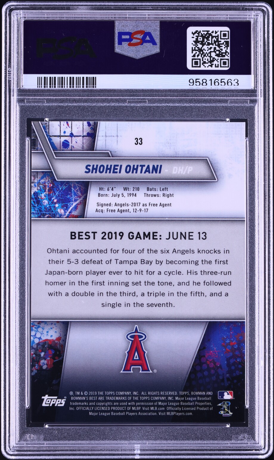 2019 Bowman's Best Atomic Refractor Shohei Ohtani #33 PSA 10 GEM MINT