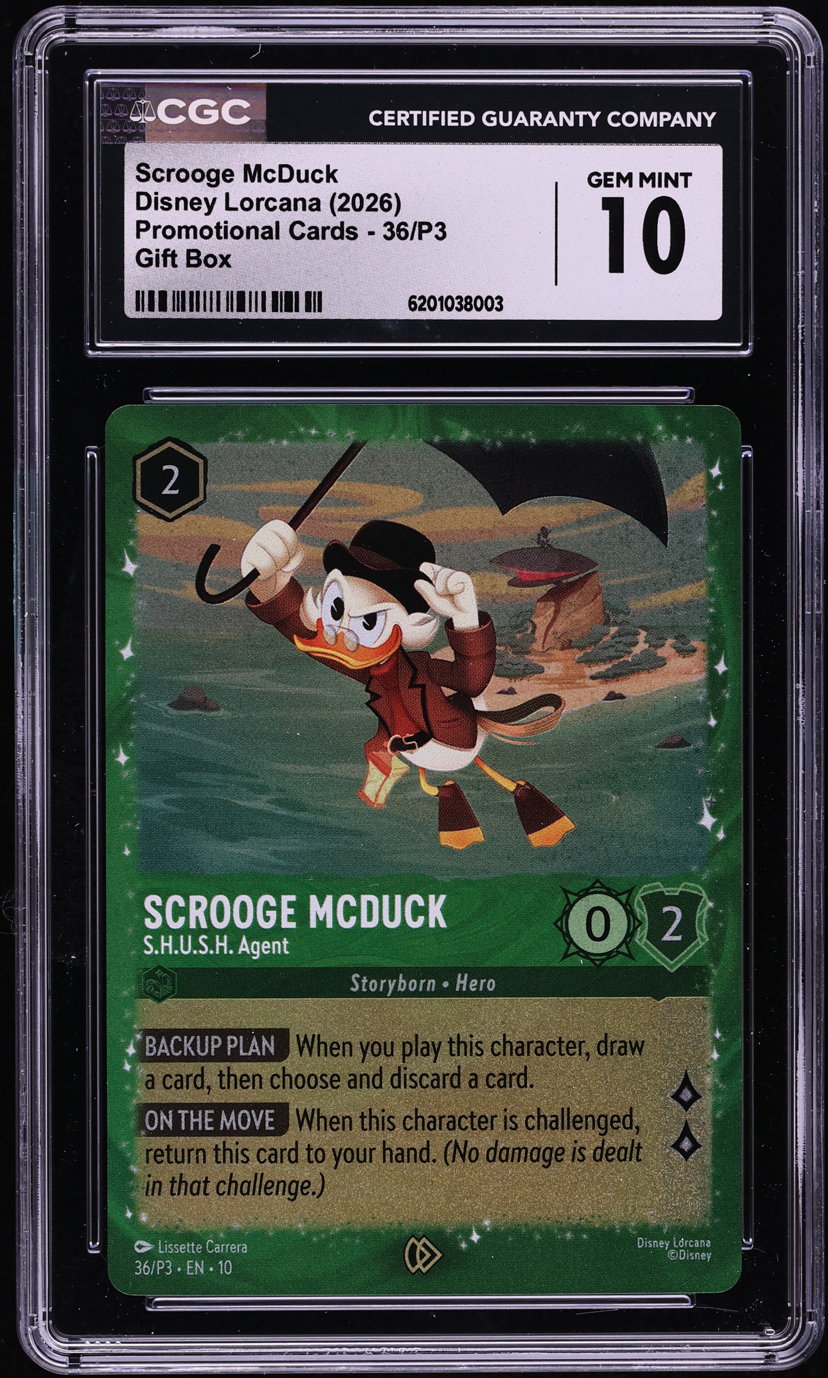2026 Disney Lorcana Promo Gift Box Scrooge McDuck S.H.U.S.H. Agent #36 CGC 10 GEM MINT