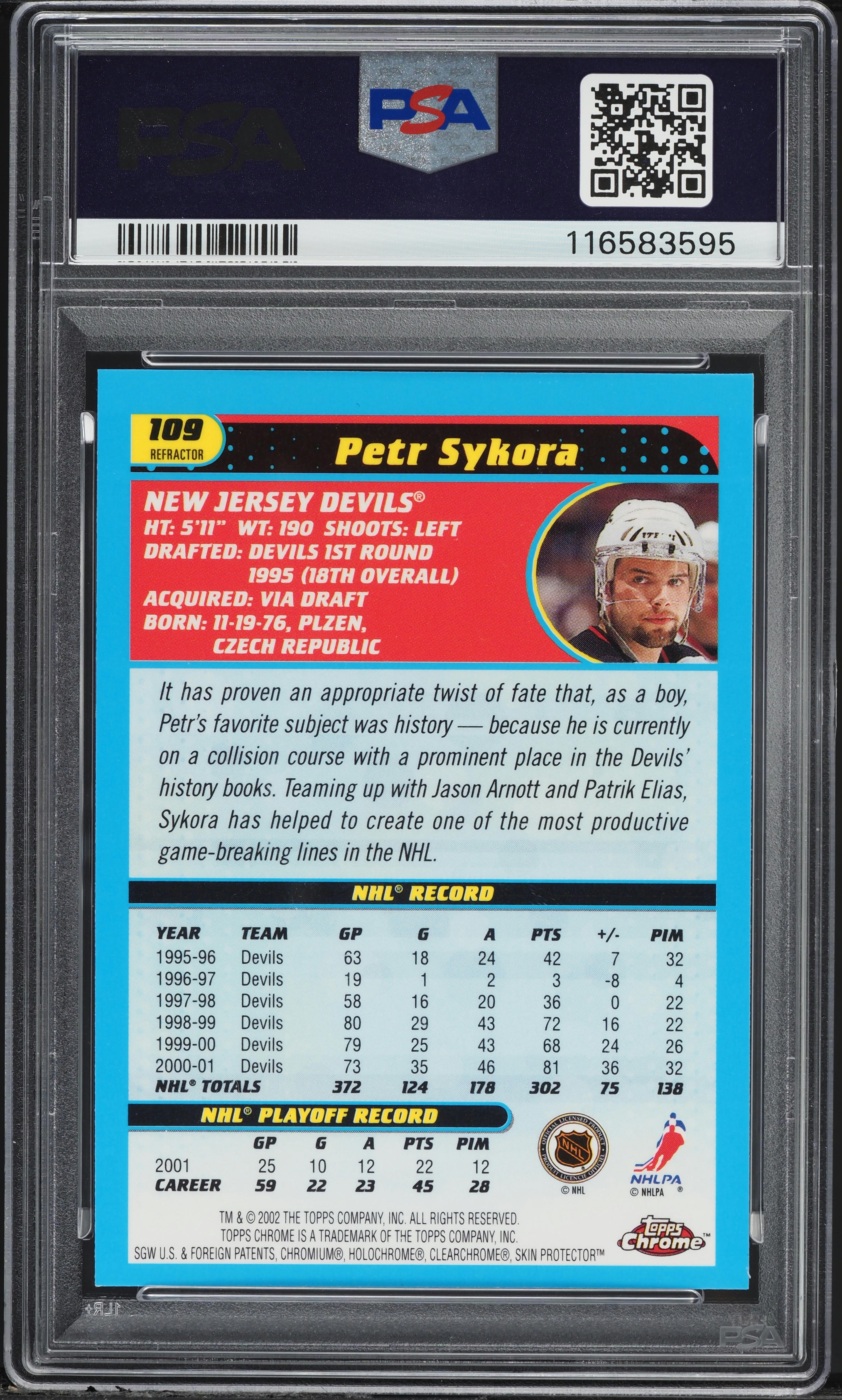 アンス ファティChrome rookie Refractor PSA 9 2001 Topps Chrome Refractor Petr Sykora #109 PSA 9 MINT on