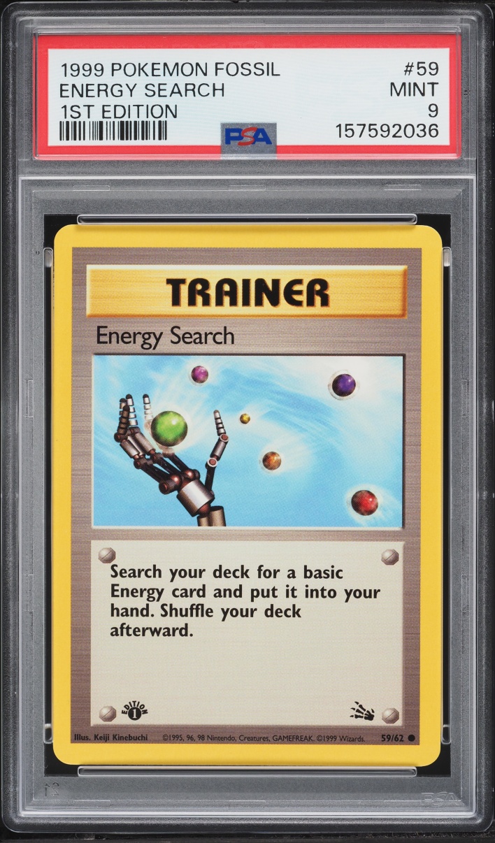 1999 Pokemon Fossil 1st Edition Energy Search #59 PSA 9 MINT
