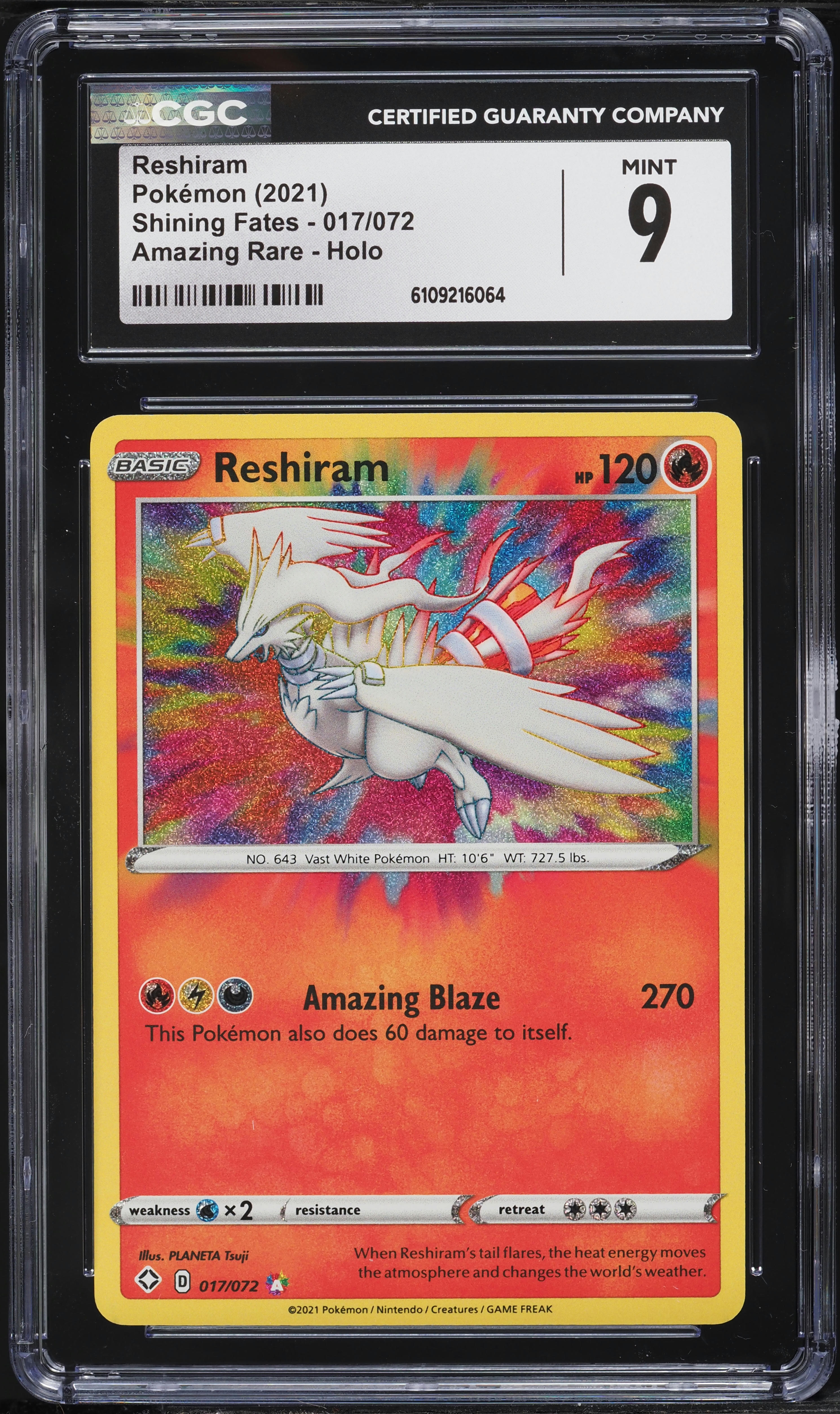 2021 Pokemon Sword & Shield Shining Fates Amazing Rare Reshiram #17 CGC 9 MINT