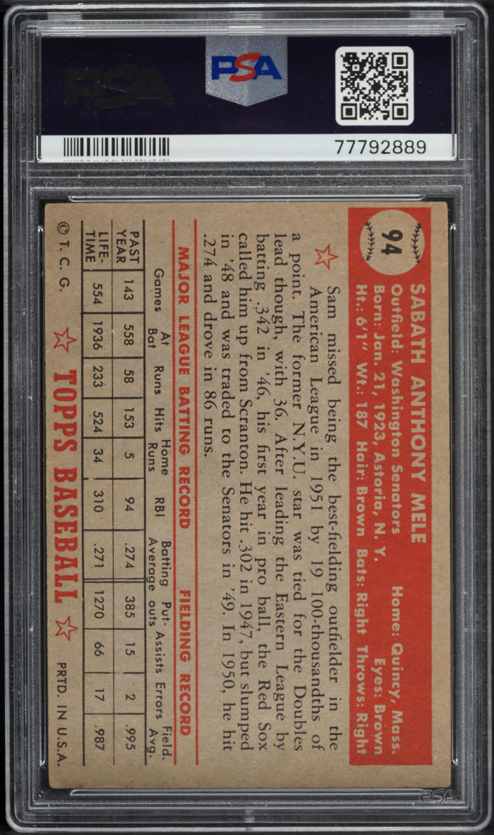 1952 Topps Sam Mele #94 PSA 4 VGEX