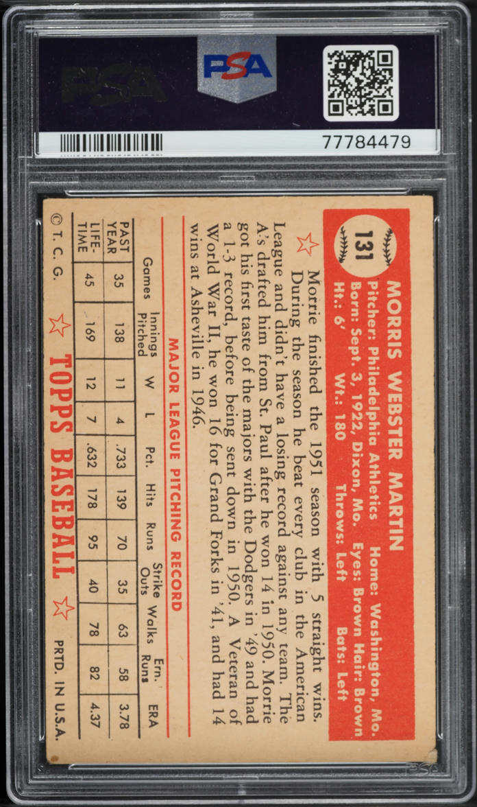 1952 Topps Morrie Martin #131 PSA 2 GD