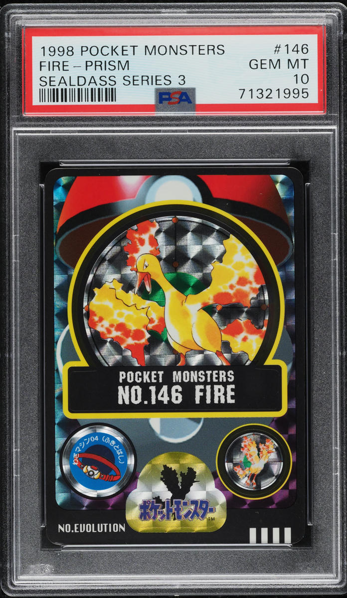 1998 Pokemon Japanese Bandai Sealdass Sticker Prism Moltres #146 PSA 10 GEM MINT
