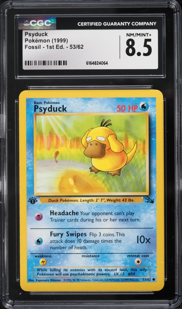 1999 Pokemon Fossil 1st Edition Psyduck #53 CGC 8.5 NM-MT+