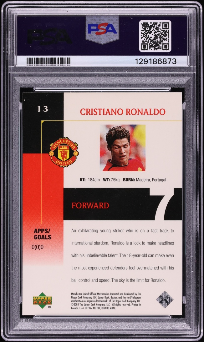 2003 Upper Deck Manchester United Cristiano Ronaldo ROOKIE #13 PSA 8 NM-MT