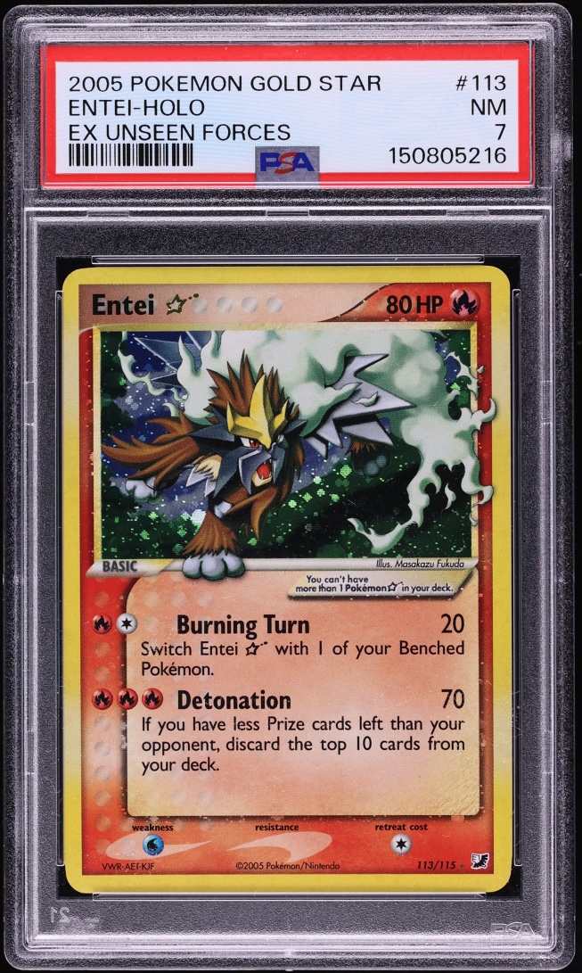 2005 Pokemon EX Unseen Forces Holo Entei Gold Star #113 PSA 7 NRMT