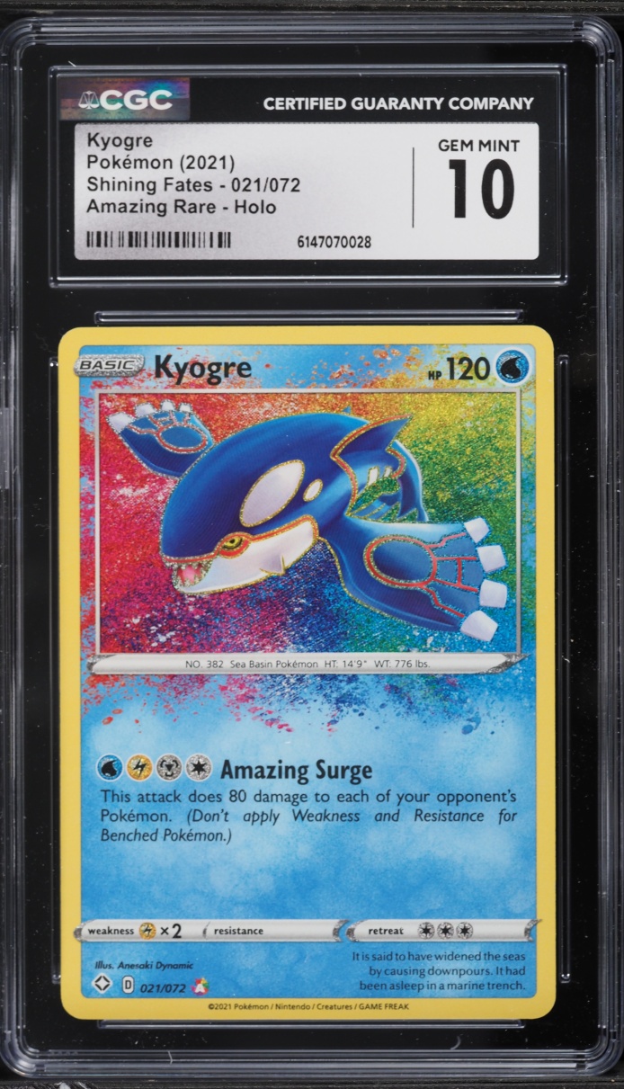 2021 Pokemon Sword & Shield Shining Fates Amazing Rare Kyogre #21 CGC 10 GEM MINT