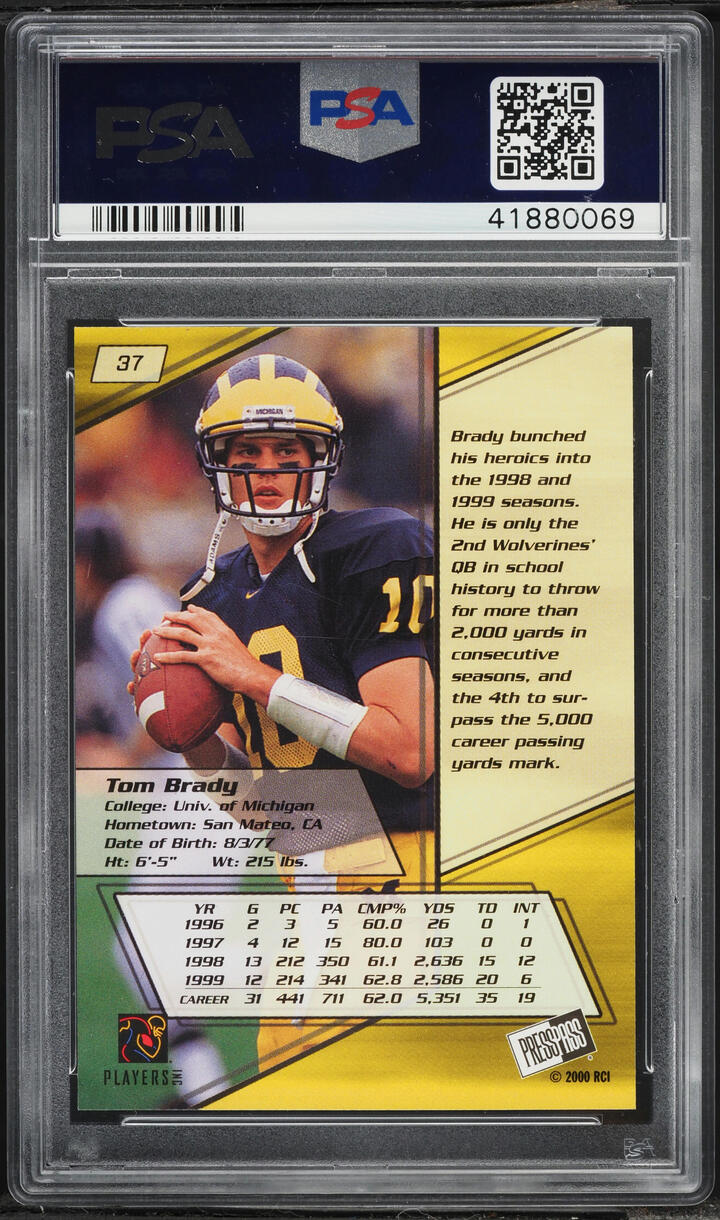 2000 Press Pass Tom Brady ROOKIE #37 PSA 10 GEM MINT