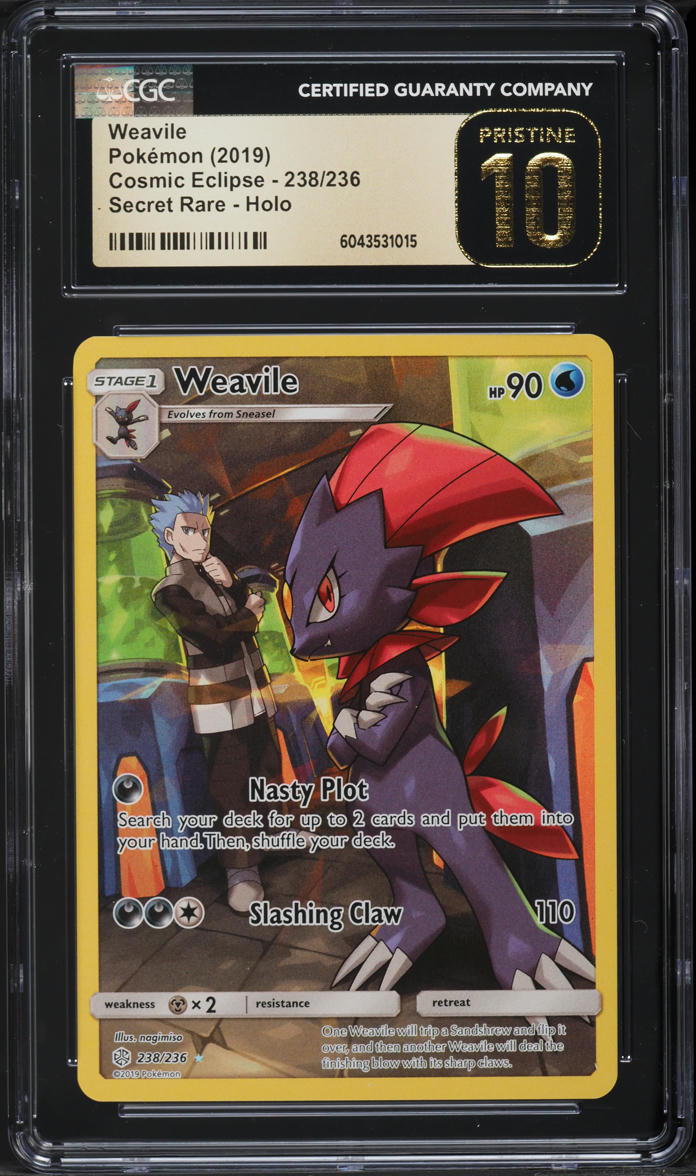 2019 Pokemon SM Cosmic Eclipse Secret Rare Holo Weavile #238 CGC 10 PRISTINE