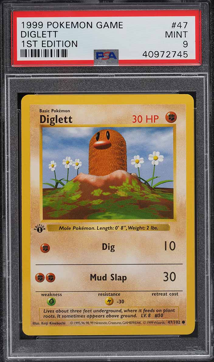 1999 Pokemon Base Set Shadowless 1st Edition Diglett #47 PSA 9 MINT