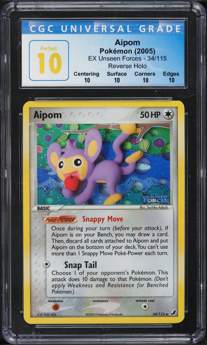 2005 Pokemon EX Unseen Forces Reverse Holo Aipom #34 CGC 10 PERFECT