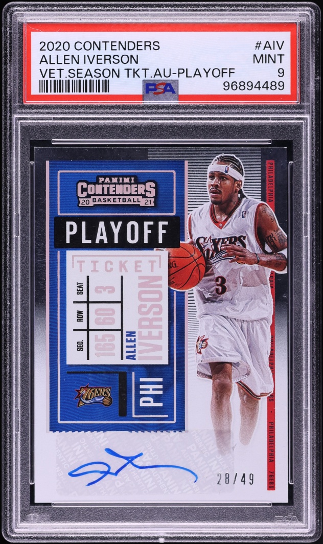 2020 Panini Contenders Season Ticket Playoff Allen Iverson AUTO /49 PSA 9 MINT