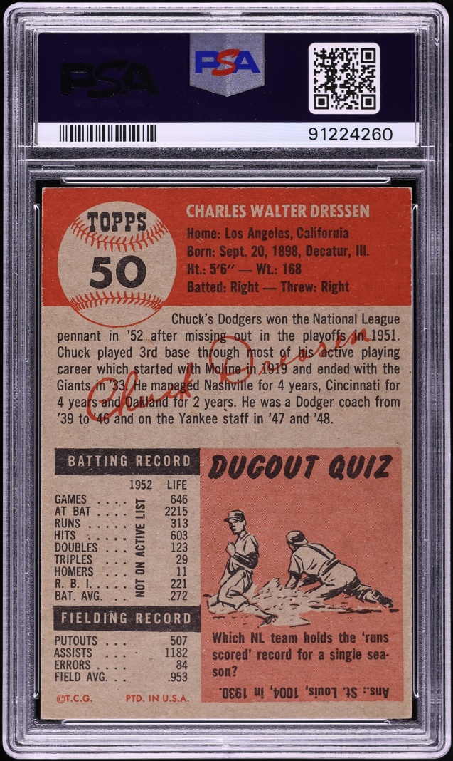 1953 Topps Chuck Dressen SHORT PRINT #50 PSA 7.5 NRMT+
