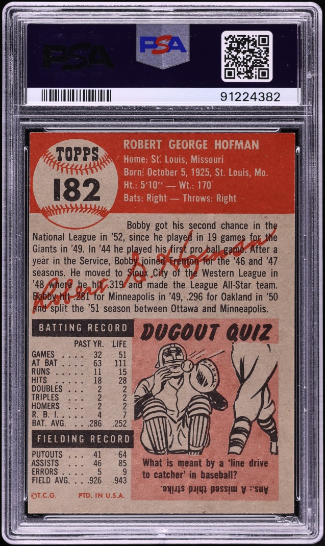 1953 Topps Bob Hofman #182 PSA 7 NRMT