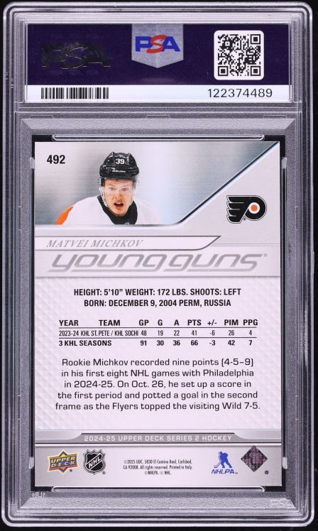 2024 Upper Deck Deluxe Matvei Michkov ROOKIE /250 #492 PSA 9 MINT