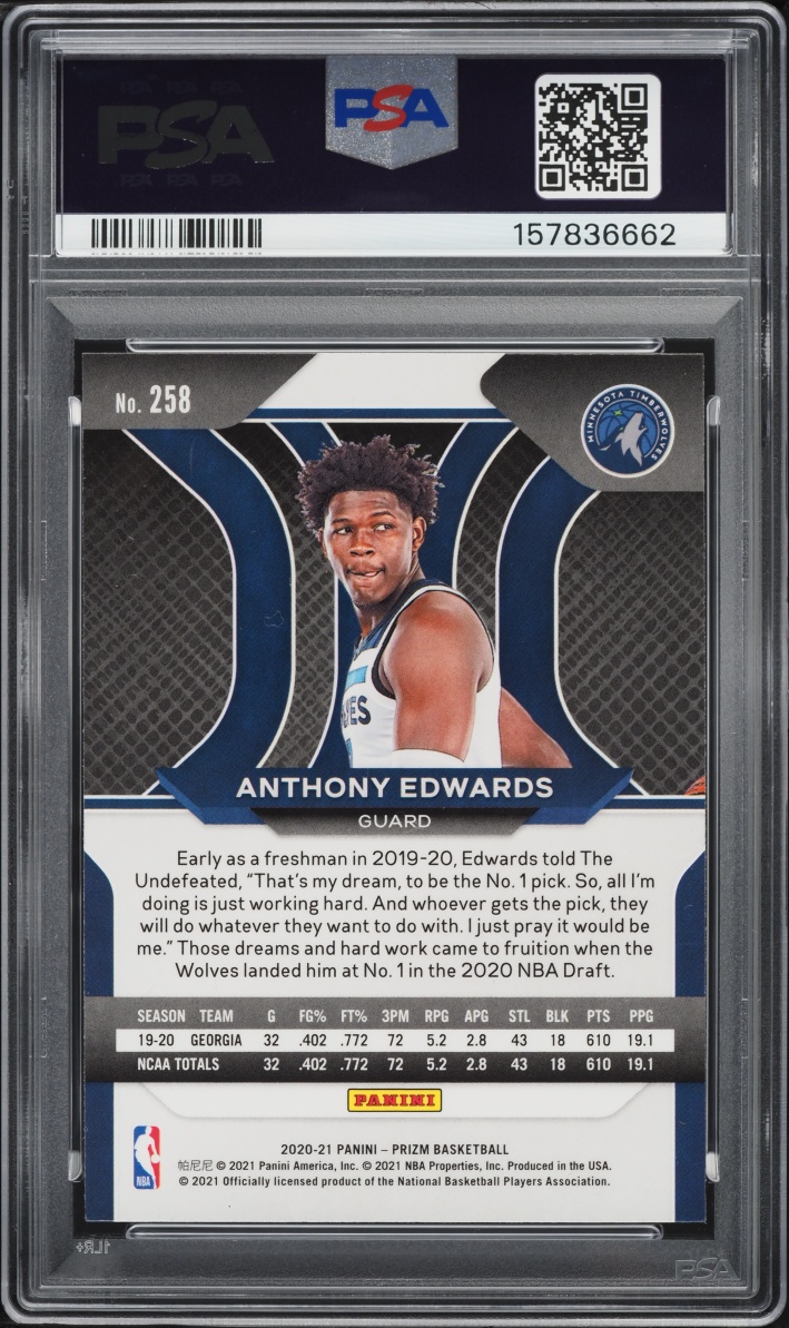 2020 Panini Prizm Anthony Edwards ROOKIE #258 PSA 9 MINT
