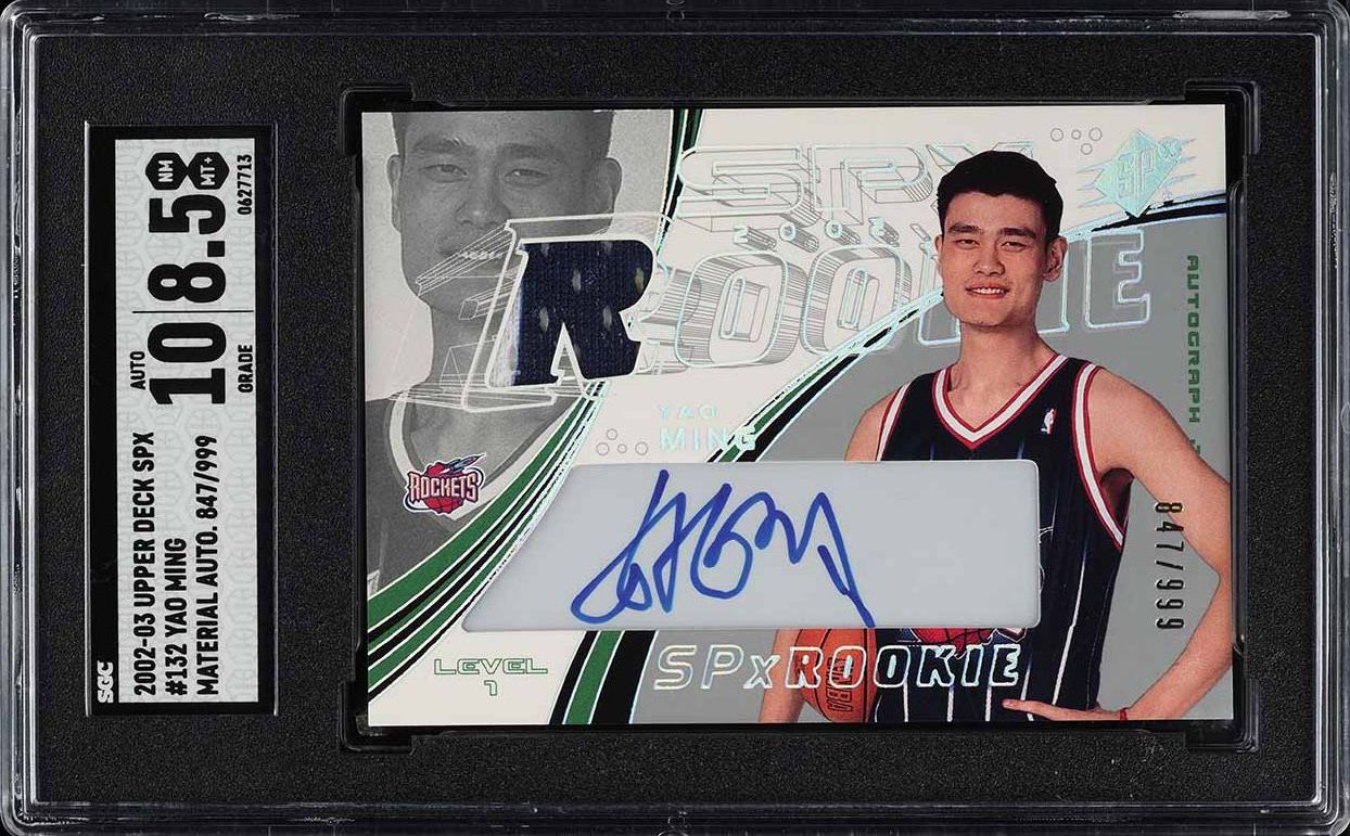 2002 SPx Basketball Yao Ming ROOKIE PATCH AUTO /999 #132 SGC 8.5 NM-MT+