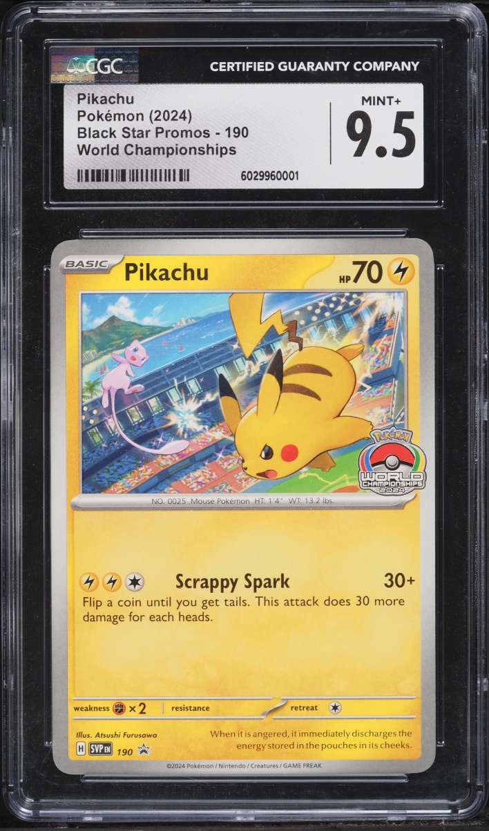 2024 Pokemon Scarlet & Violet Black Star Promo World Championships Pikachu #190 CGC 9.5 MINT+