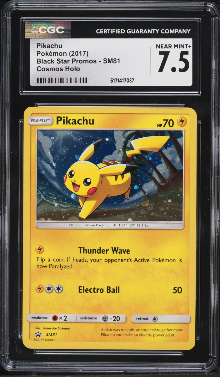 2017 Pokemon Sun & Moon Promo Cosmos Holo Pikachu #SM81 CGC 7.5 NRMT+