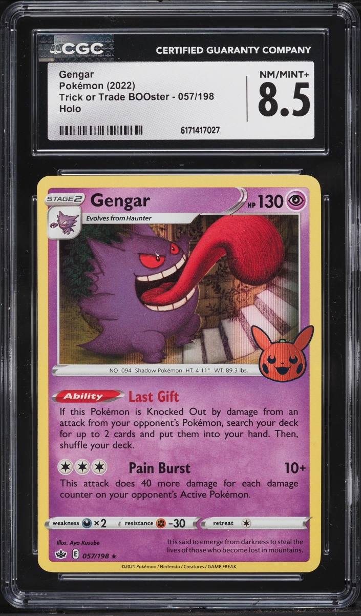 2022 Pokemon Sword & Shield Trick Or Trade BOOster Holo Gengar #57 CGC 8.5 NM-MT+