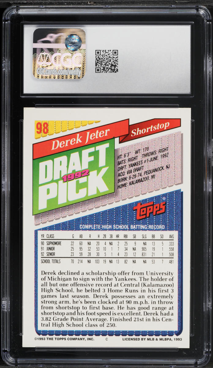 1993 Topps Gold Derek Jeter ROOKIE #98 CGC 9 MINT