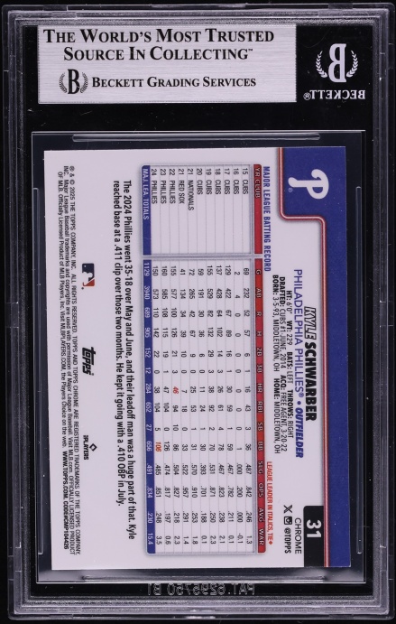 2025 Topps Chrome Kyle Schwarber #31 BGS 9 MINT