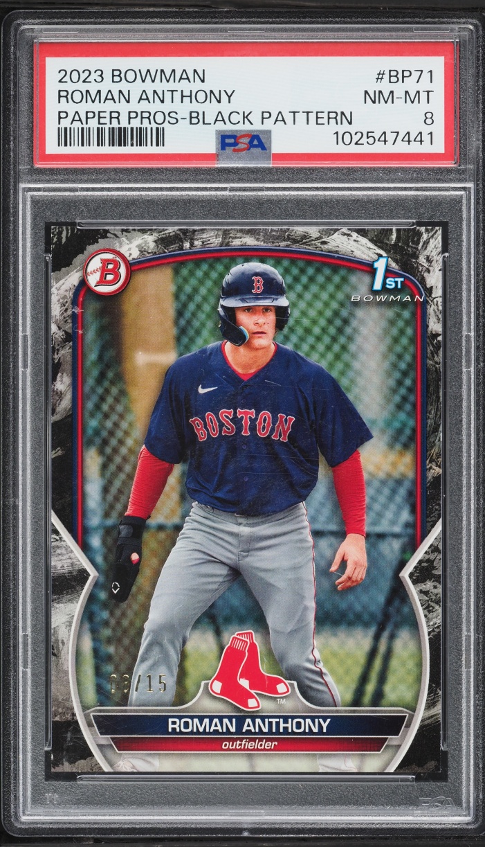 2023 Bowman Paper Black Pattern Roman Anthony PROSPECT /15 #BP-71 PSA 8 NM-MT