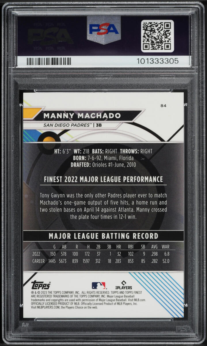 2023 Finest Red Black Vapor Manny Machado 1/10 #84 PSA 9 MINT on
