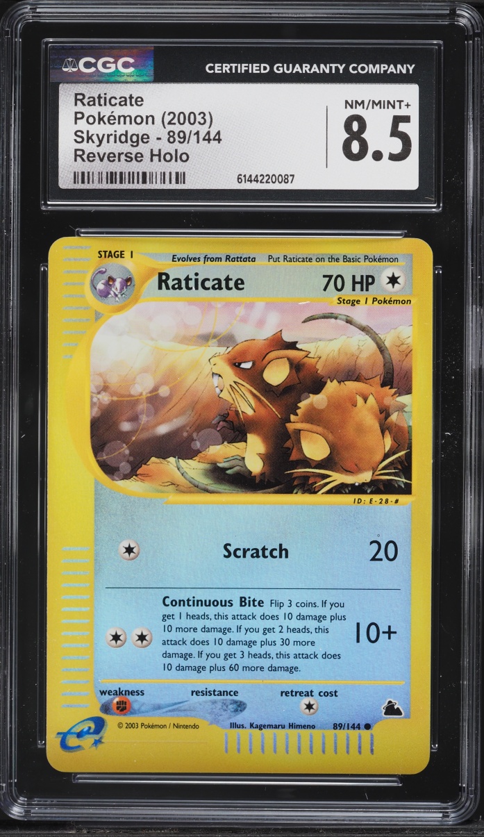 2003 Pokemon Skyridge Reverse Holo Raticate #89 CGC 8.5 NM-MT+