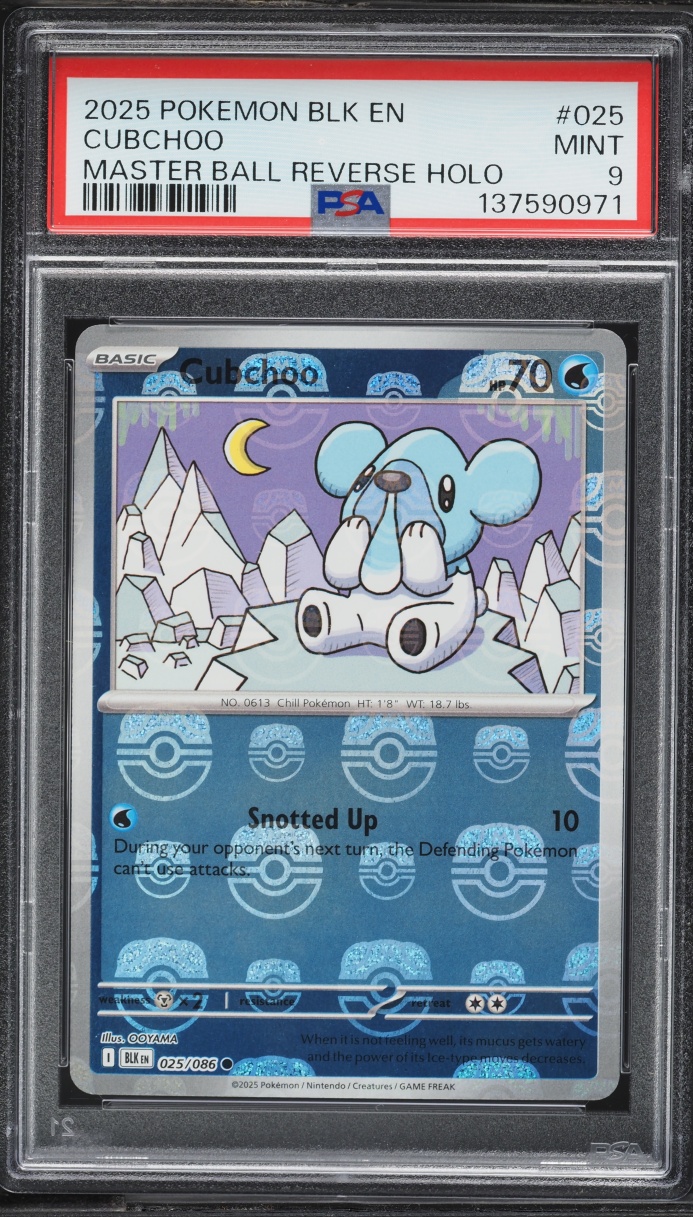 2025 Pokemon Scarlet & Violet Black Bolt Master Ball Reverse Holo Cubchoo #025 PSA 9 MINT
