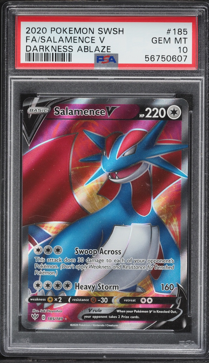 2020 Pokemon Sword & Shield Darkness Ablaze Full Art Salamence V #185 PSA 10 GEM MINT