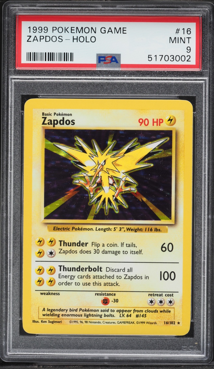 1999 Pokemon Base Set Holo Zapdos #16 PSA 9 MINT